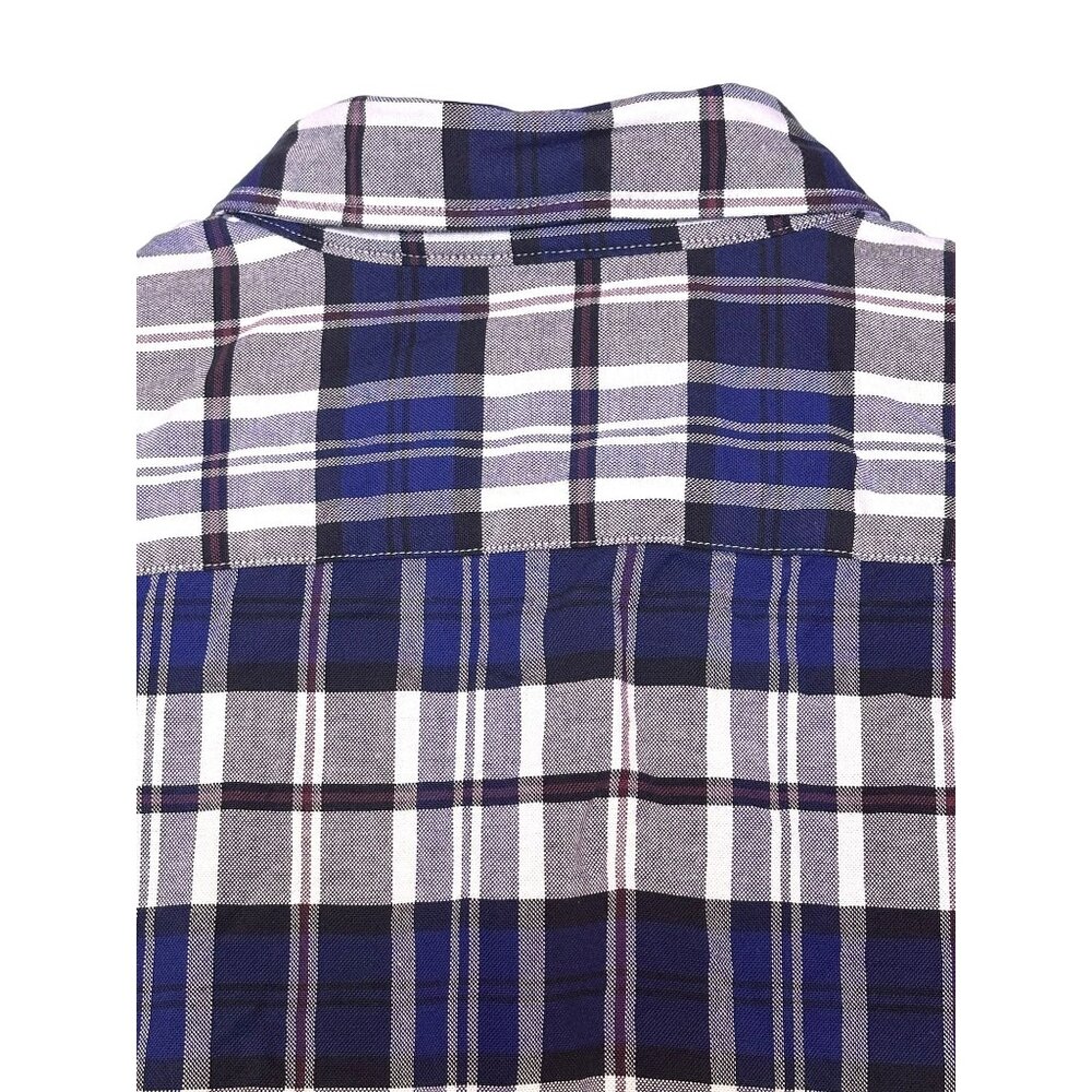 Lacoste Shirt Men's Sm Short Sleeve Button Up Blue Plaid Logo Pocket Regular Fit - Picture 4 of 12